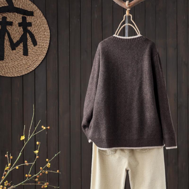 Round Neck Single-breasted Knitted Cardigan Women's Loose Coat