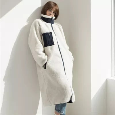 Two-Sided Zipper Color Matching Lambswool Jacket