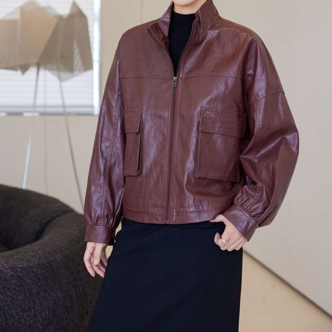 Women's Leather Top Loose All-matching European And American Style Short Coat