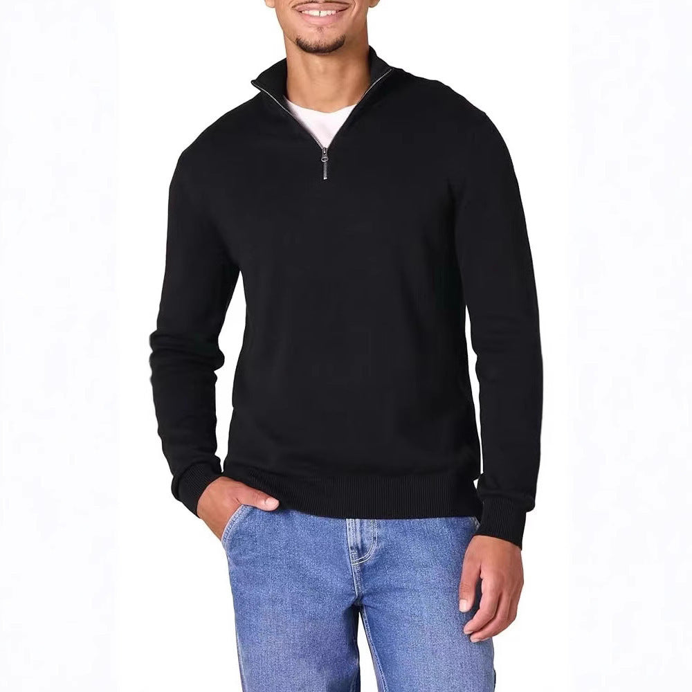 Men's Fashion Half Zipper Polo Sweater Casual Long Sleeve
