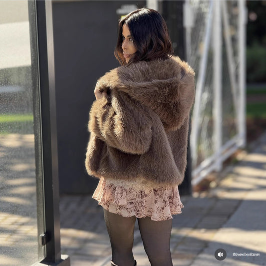 Environmental Protection Fox Fur Hooded Jacket Loose