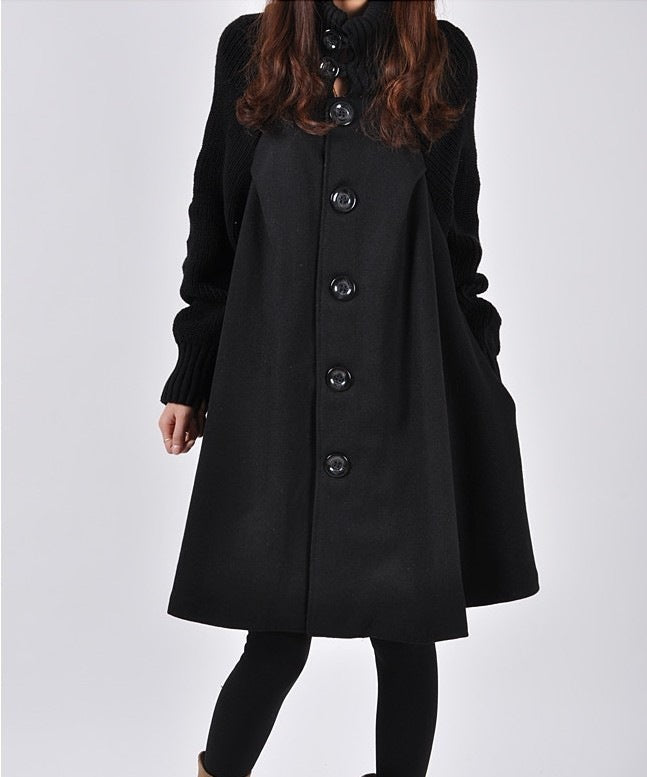 Cloak-Style Wool Blend Maxi Coat