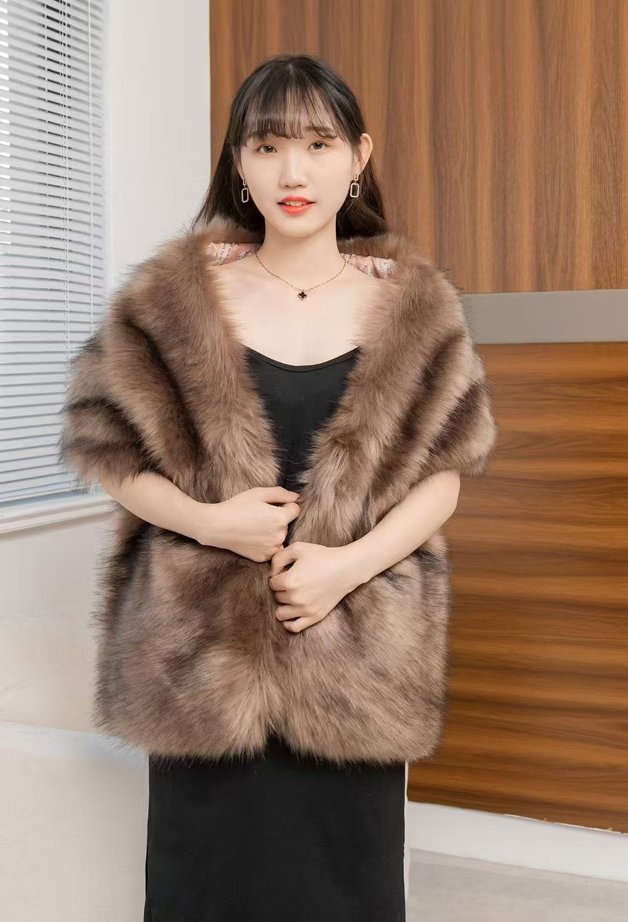 Women's Big Fur Collar Scarf Shawl Wrap