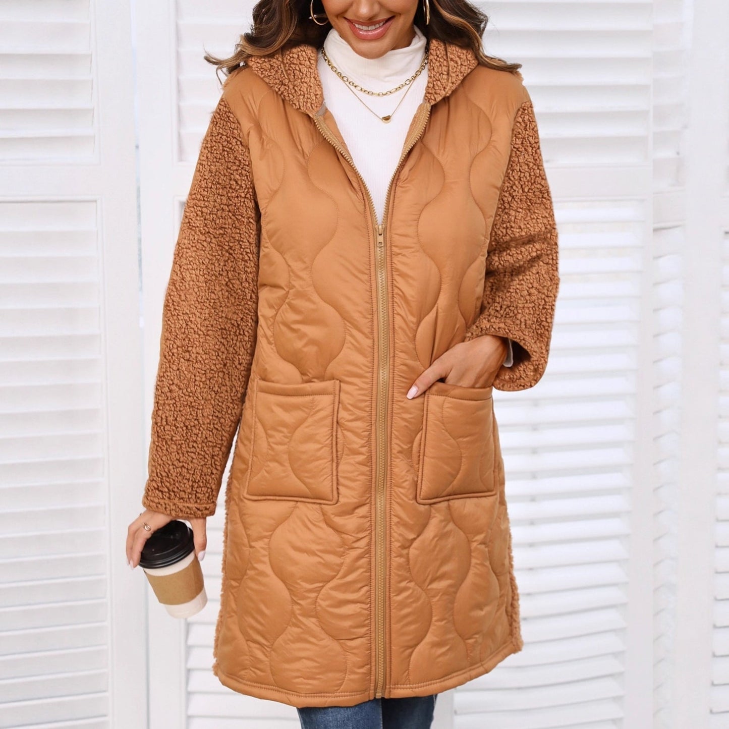 European Style Loose Plush Hooded Jacket