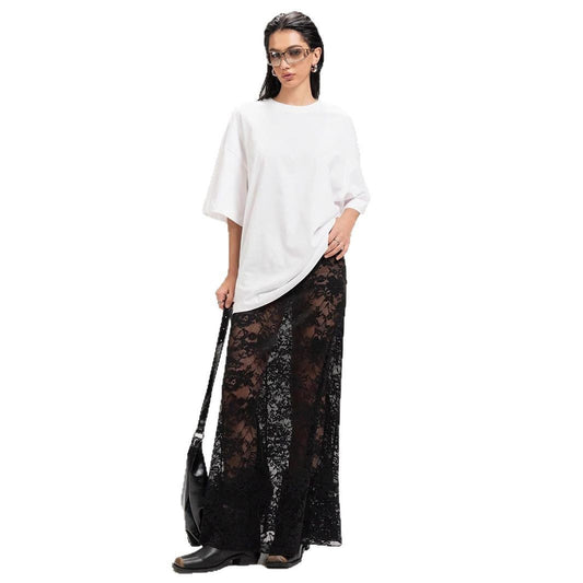 Slim-fit Sheath Street Fashion High Waist Lace Skirt