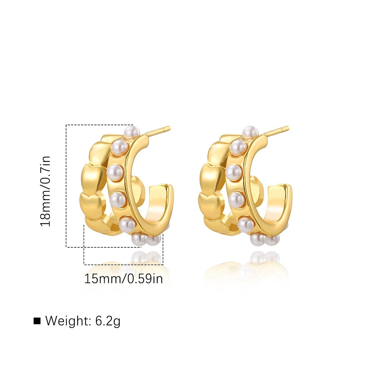Stainless Steel Double C Love Pearl Earrings