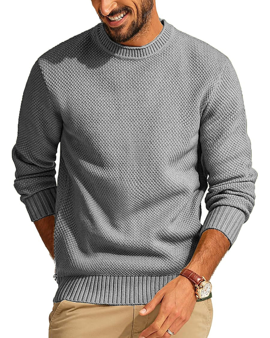 Round Neck Pullover Sweater Men's Waffle Sweater