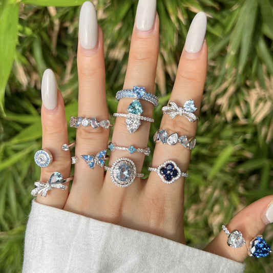 Women's Fashion S925 Sterling Silver Sea Blue Zircon Ring