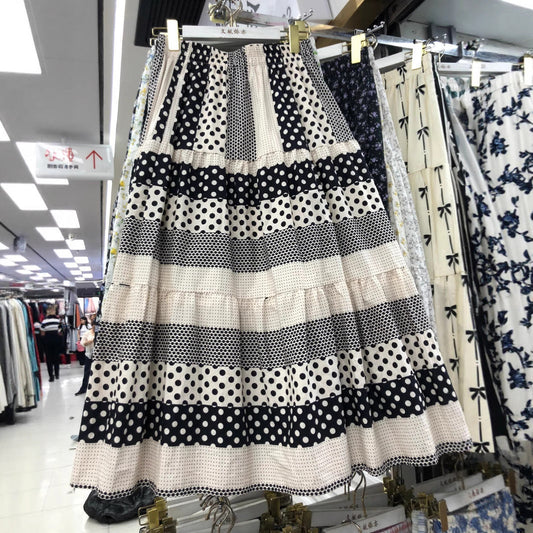 Women's Polka Dot Contrast Stitching Slimming Skirt