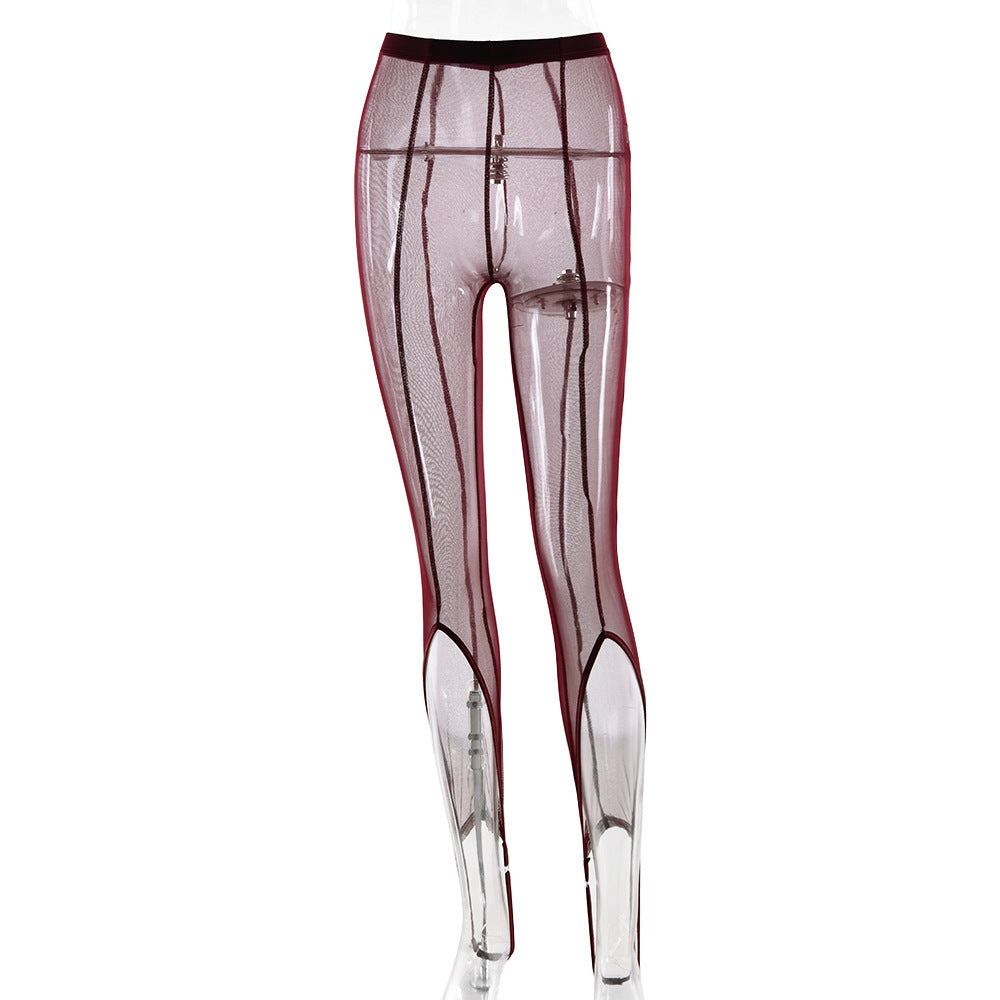 Sexy Sheer Mesh High Waist Hip Lift Pure Color Tight All-match Leggings