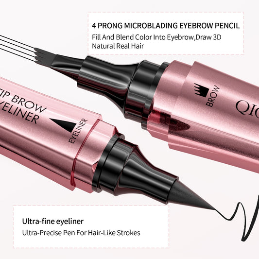 Double-headed 3D Micro-carved Liquid Four-fork Eyebrow Pencil Eyeliner 2-in-one Dual-purpose Eye