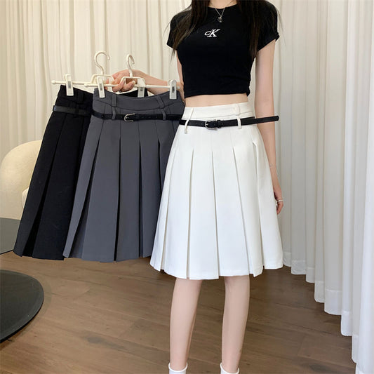 Large Size Gray Skirt Women's High Waist Slimming Line Skirt