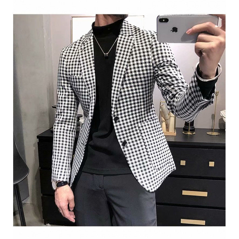 Casual Slim-fit Black And White Plaid Artistic Youth Fashion Jacket