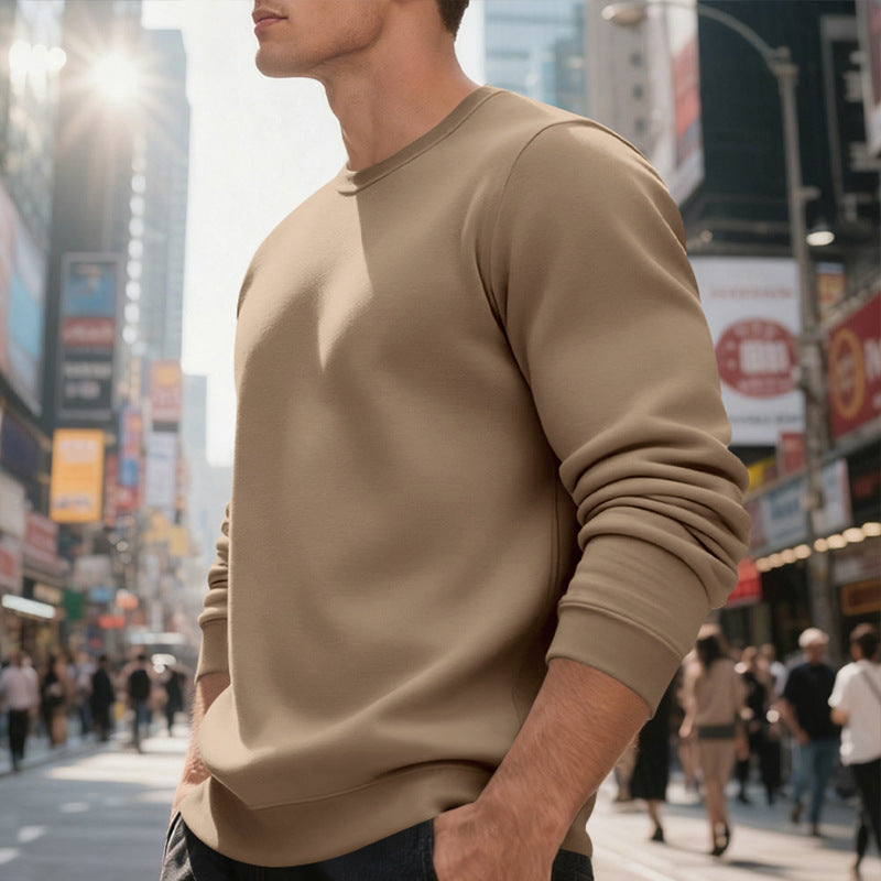 Men's Fleece-Lined Crew Neck Sweater | Loose Fit Casual Warm Top