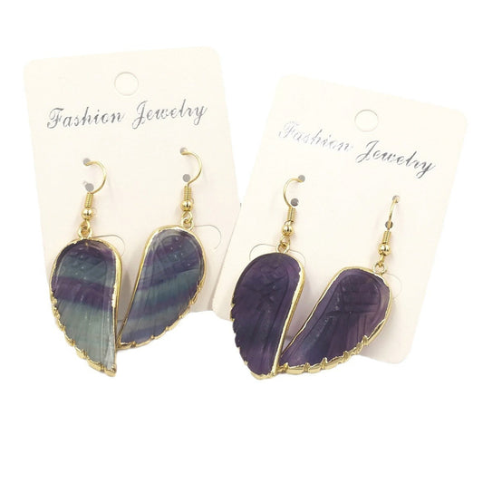 Glitter Fluorite Feather Dangle Earrings