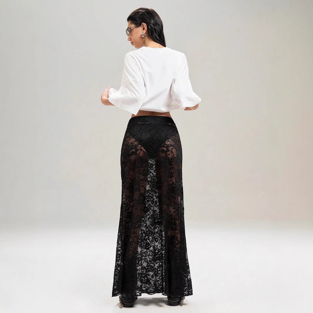 Slim-fit Sheath Street Fashion High Waist Lace Skirt