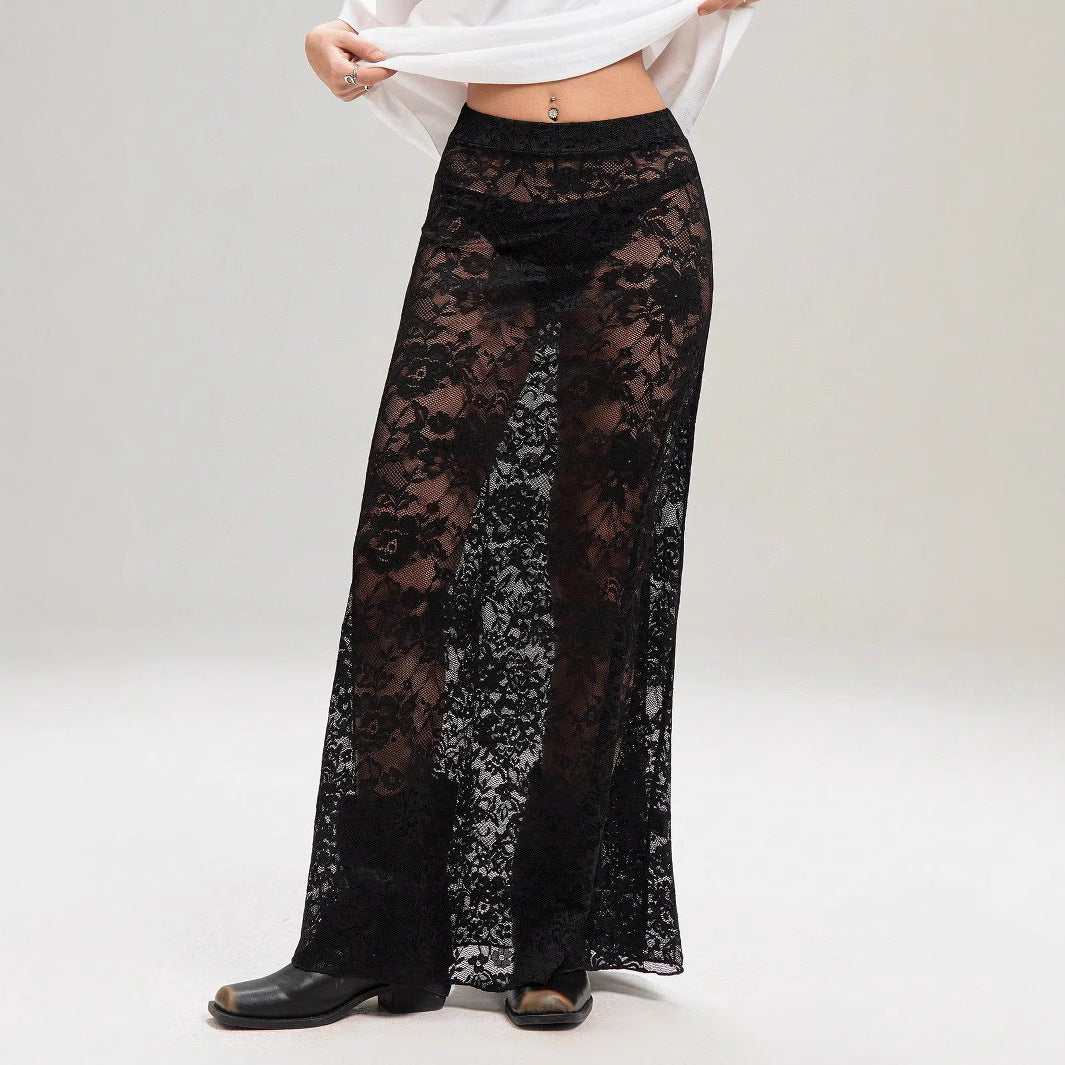 Slim-fit Sheath Street Fashion High Waist Lace Skirt