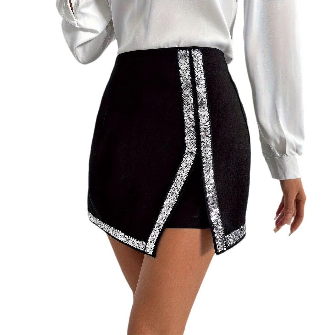Women's Polyester Sequin Stitching Slit Pantskirt