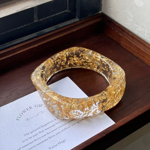 European And American Geometric Blooming Resin Curved Bracelet