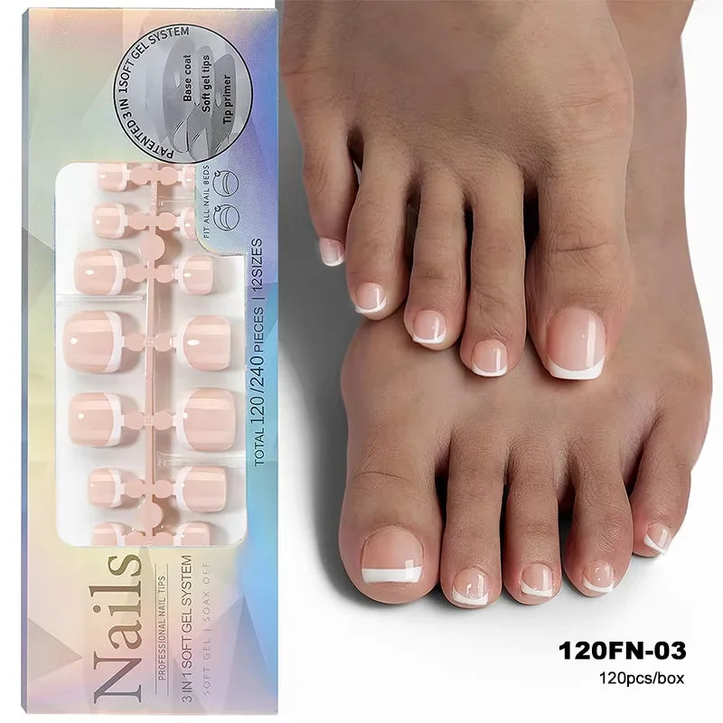 120pcs Acrylic Fake Toenails Press On Nails Full Cover French Cat Eye Short Square DIY Art For Women Girls Pedicure Tools