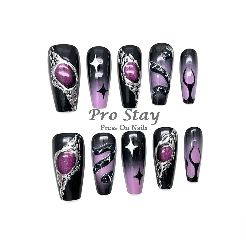 10pcs Pink Almond French  Handmade Press on Nail with Silver 3D Pearl Bow Flower Pattern Reusable Full Cover Tips for Women