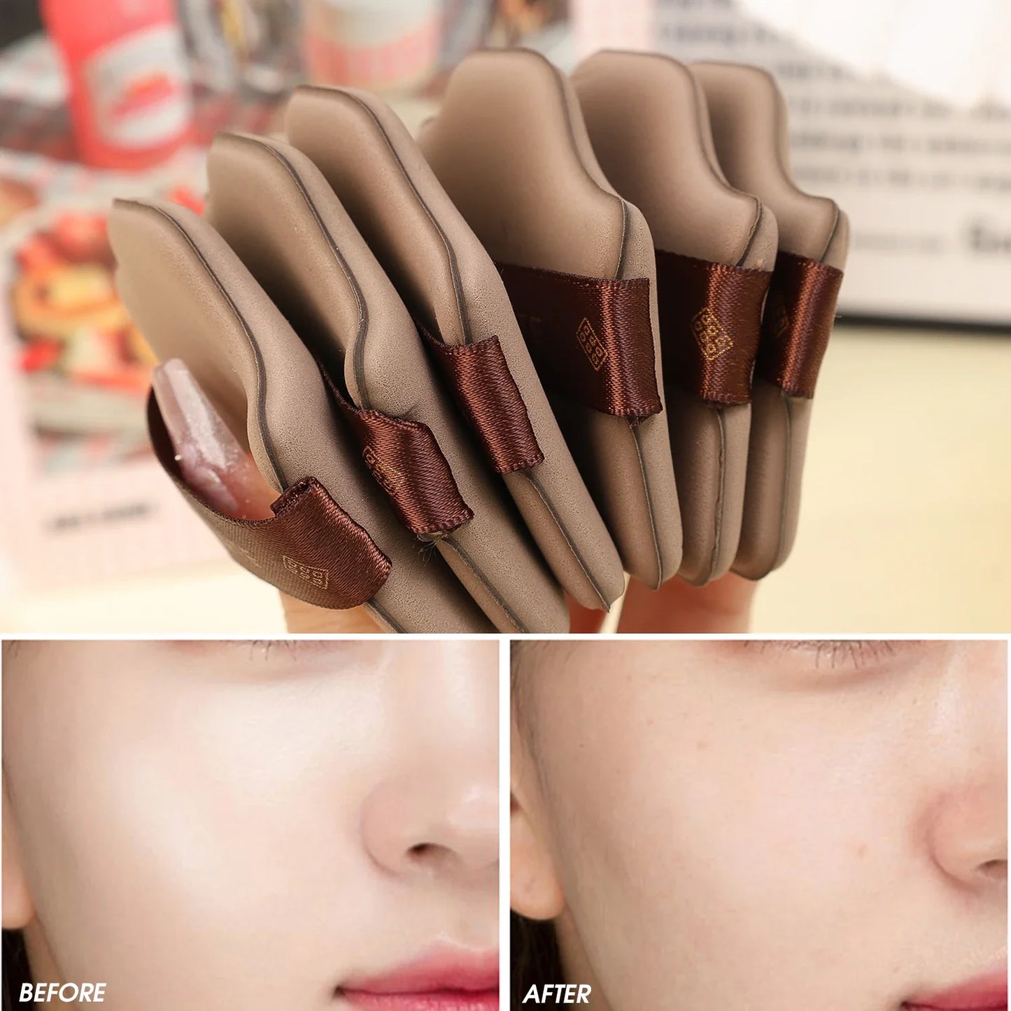 6pcs Dual-Use Cosmetics Puff Set Chocolate Cookie Soft Powder Puff Dry and Wet Foundation Air Cushion Makeup Sponge Beauty Tool
