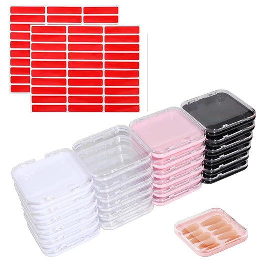 24 Pcs Press On False Nails Case Storage Box with 60pcs Double Sided Adhesive Nail Display Tape for Nail Art Home Salon Use