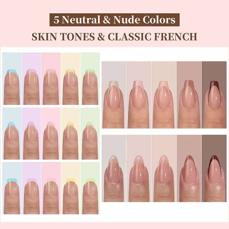 150pcs French Tip Press-On Nails 5 Colors Medium Length Square Shape With Glossy Finish False Nails Full Cover Shaped Fake Nail