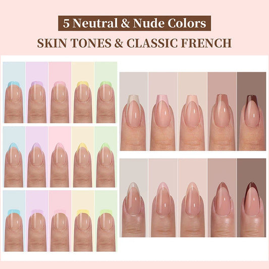 150pcs French Tip Press-On Nails 5 Colors Medium Length Square Shape With Glossy Finish False Nails Full Cover Shaped Fake Nail