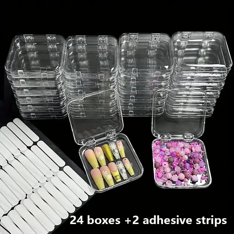 24 Pcs Press On False Nails Case Storage Box with 60pcs Double Sided Adhesive Nail Display Tape for Nail Art Home Salon Use