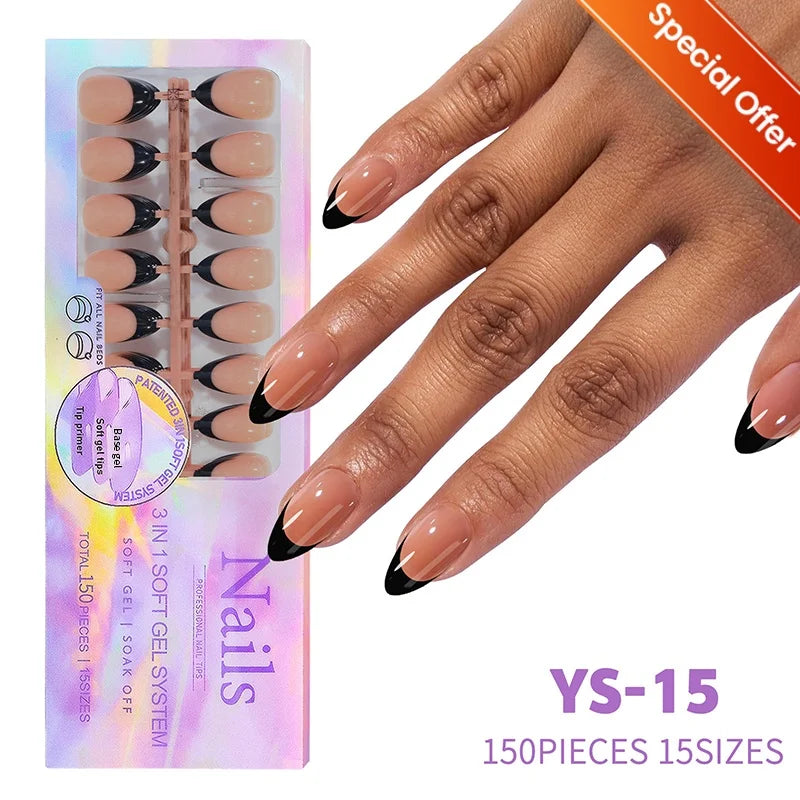 150pcs French Tip Press-On Nails 5 Colors Medium Length Square Shape With Glossy Finish False Nails Full Cover Shaped Fake Nail