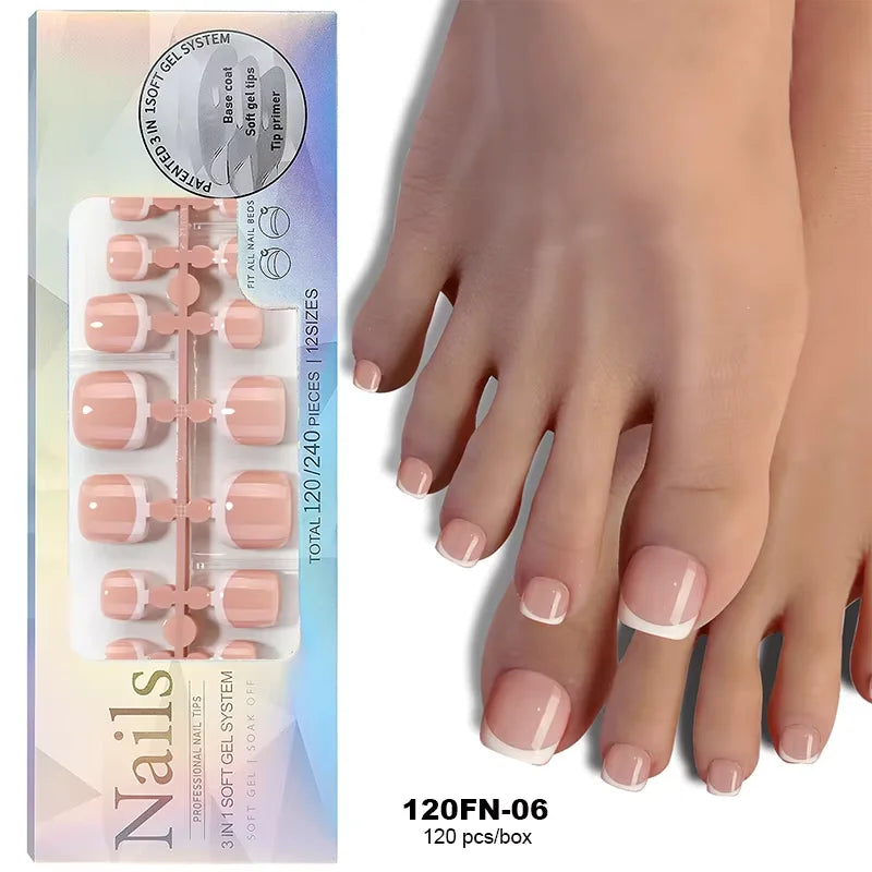 120pcs Acrylic Fake Toenails Press On Nails Full Cover French Cat Eye Short Square DIY Art For Women Girls Pedicure Tools