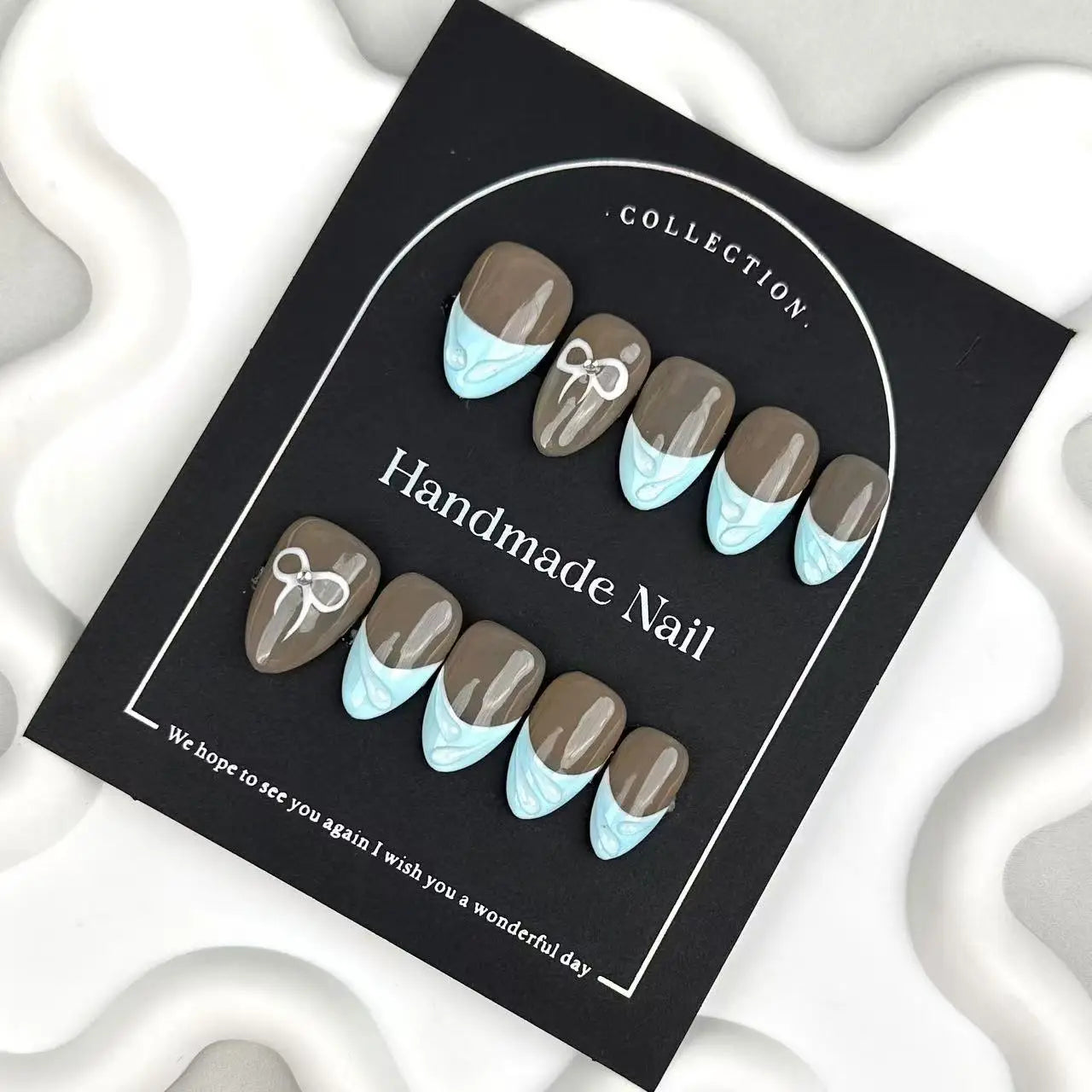 Handmade Press on Nails Hand Carved Petals Design White French False Nails Full Cover Wearable Ins Short Almond Fake Nail Tips