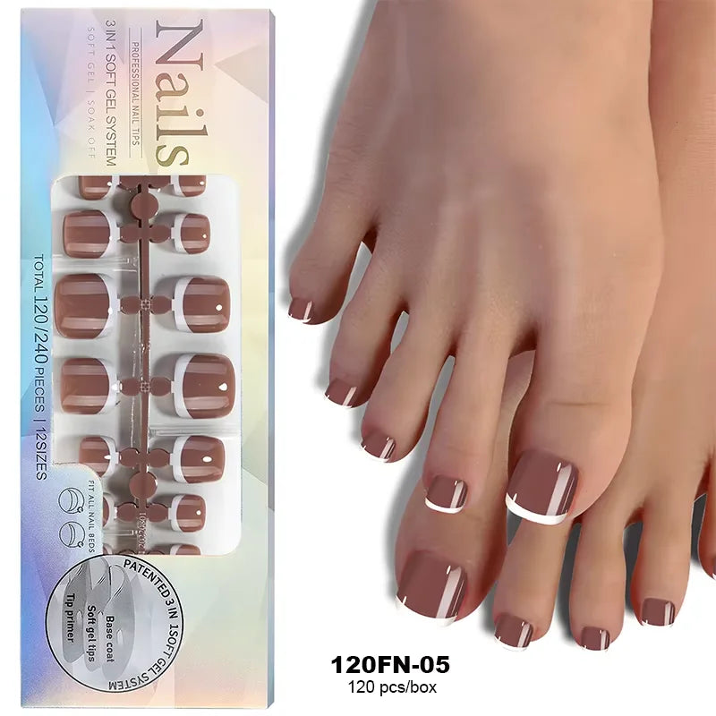 120pcs Acrylic Fake Toenails Press On Nails Full Cover French Cat Eye Short Square DIY Art For Women Girls Pedicure Tools