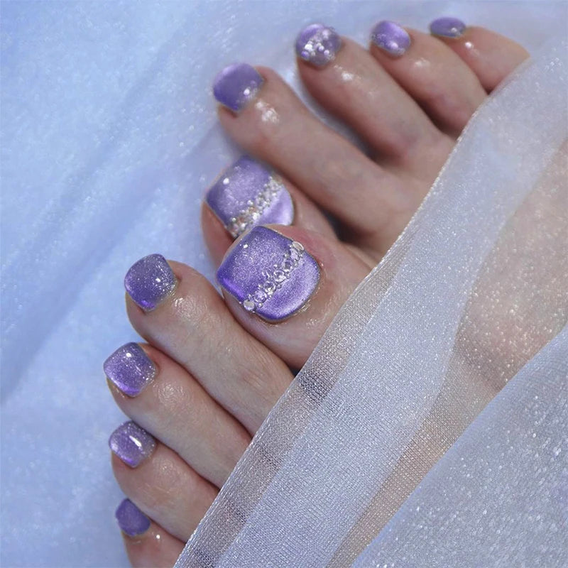 120pcs Acrylic Fake Toenails Press On Nails Full Cover French Cat Eye Short Square DIY Art For Women Girls Pedicure Tools