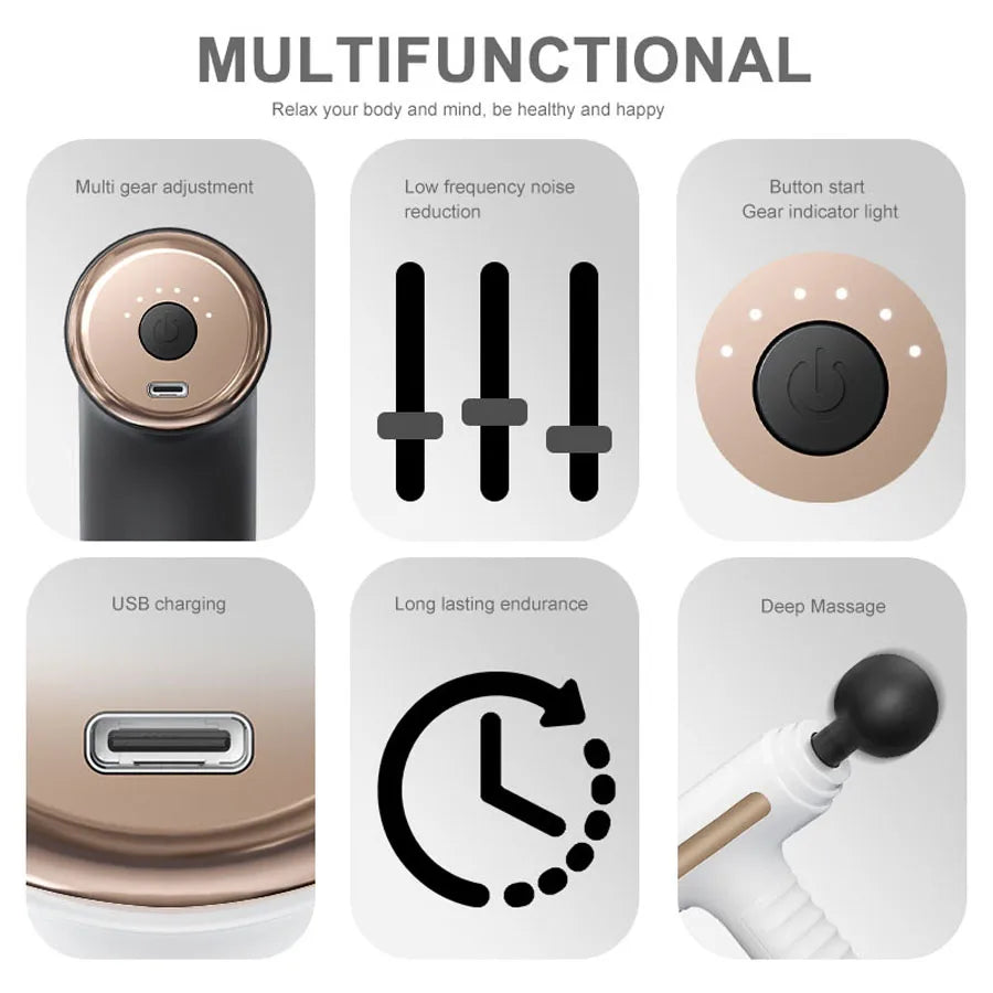 Exercise Massager Fascia Massage Gun Electric Massager Body Relaxation Belt 4 Replaceable Heads Fitness Equipment Fascia Gun