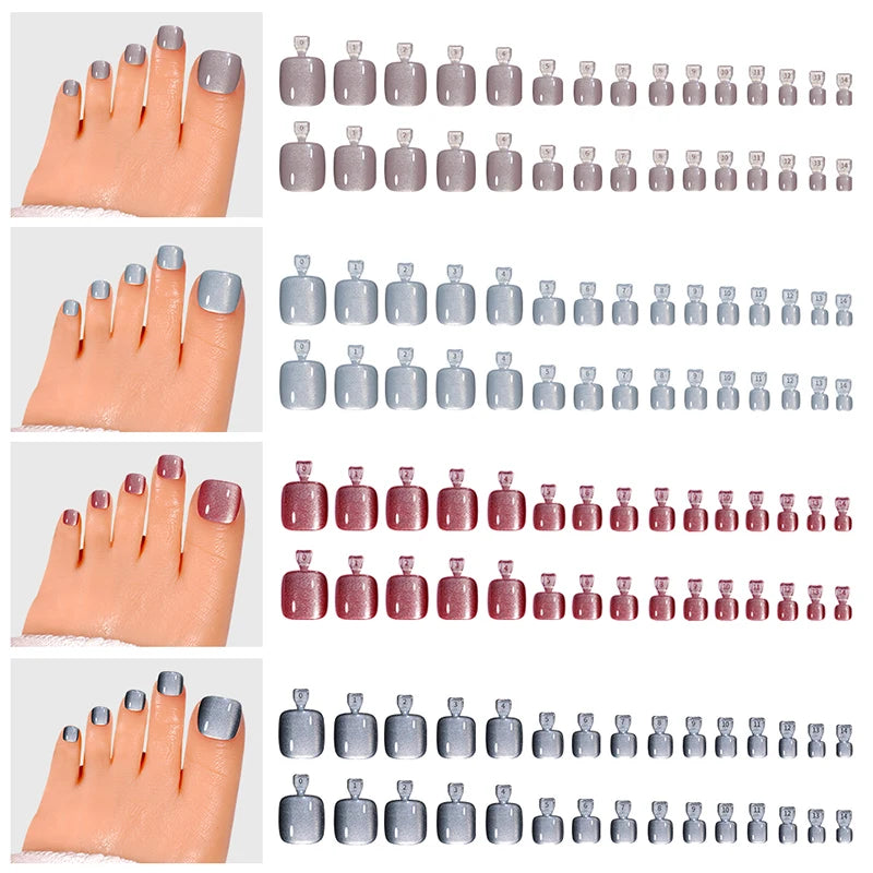 120pcs Acrylic Fake Toenails Press On Nails Full Cover French Cat Eye Short Square DIY Art For Women Girls Pedicure Tools