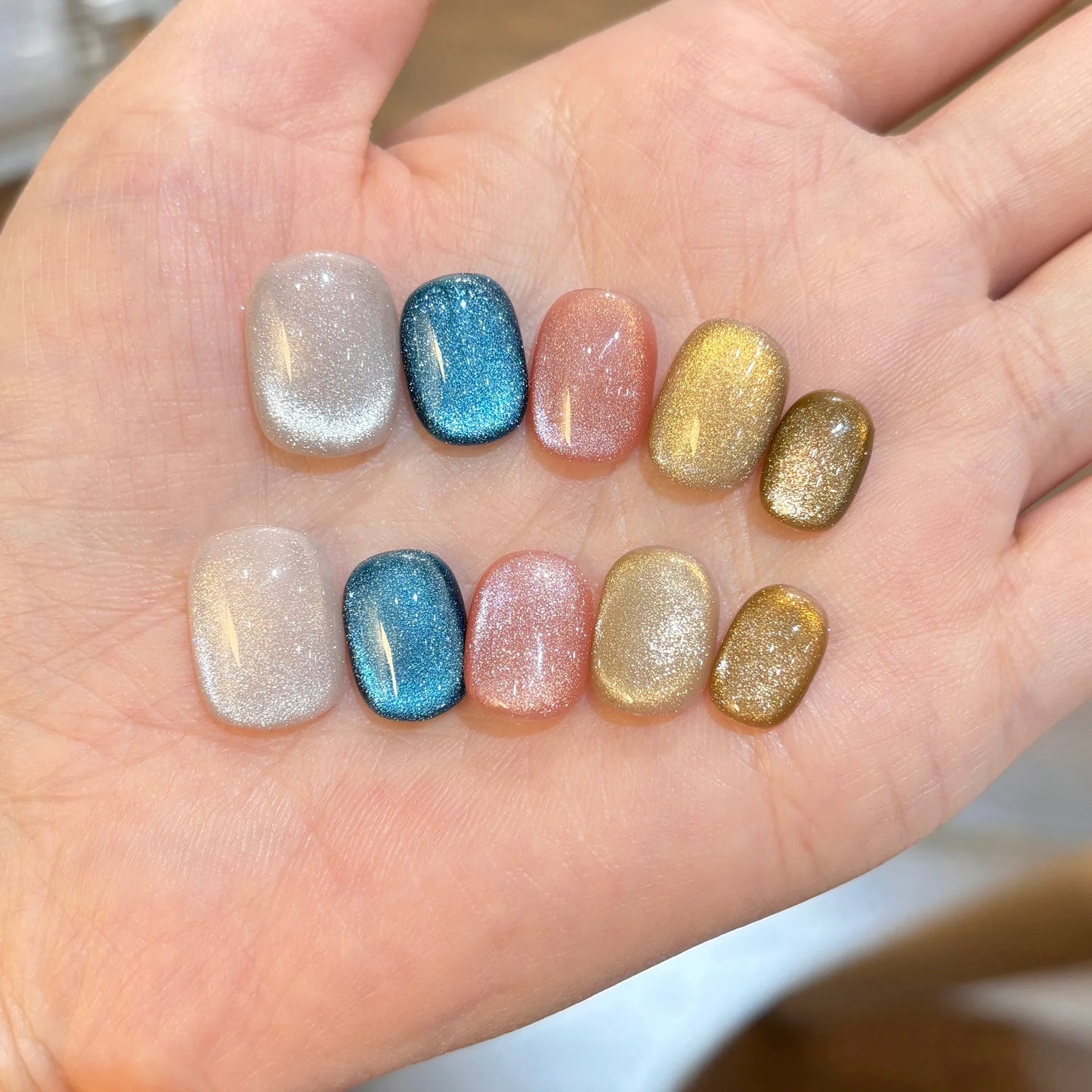 10Pcs Shiny Handmade Press on Nails Full Cover Cat Eye Colorful False Nails Short French Artificial Wearable Manicure Nail Tips