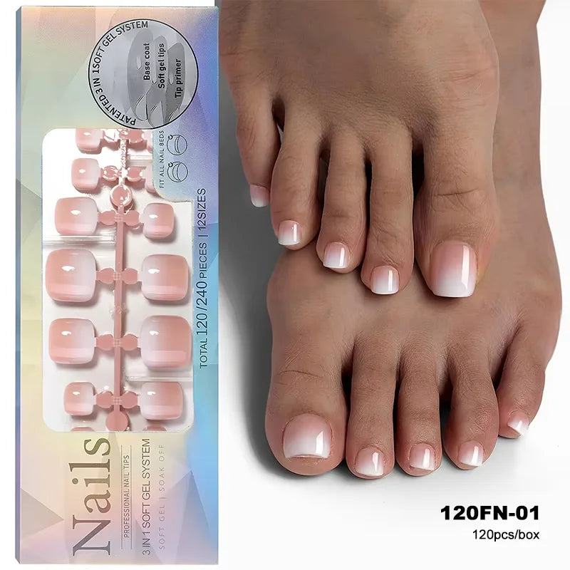 120pcs Acrylic Fake Toenails Press On Nails Full Cover French Cat Eye Short Square DIY Art For Women Girls Pedicure Tools