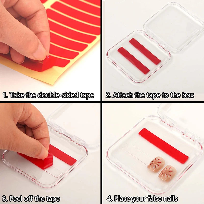 24 Pcs Press On False Nails Case Storage Box with 60pcs Double Sided Adhesive Nail Display Tape for Nail Art Home Salon Use