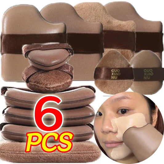 6pcs Dual-Use Cosmetics Puff Set Chocolate Cookie Soft Powder Puff Dry and Wet Foundation Air Cushion Makeup Sponge Beauty Tool