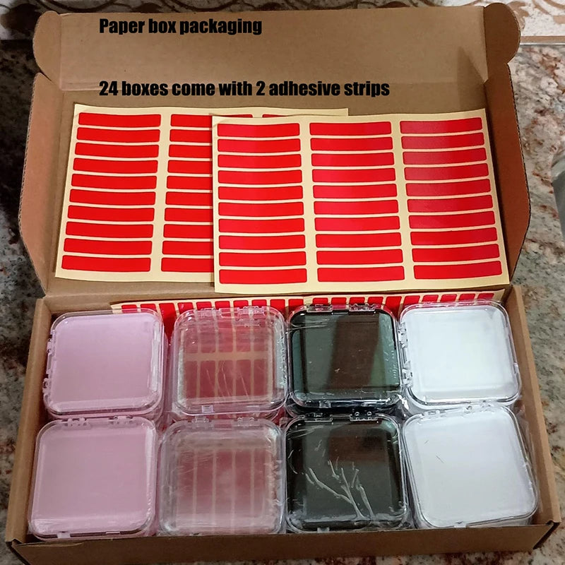 24 Pcs Press On False Nails Case Storage Box with 60pcs Double Sided Adhesive Nail Display Tape for Nail Art Home Salon Use