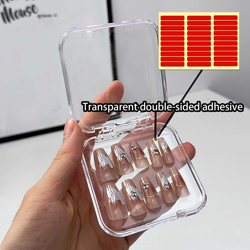 24 Pcs Press On False Nails Case Storage Box with 60pcs Double Sided Adhesive Nail Display Tape for Nail Art Home Salon Use