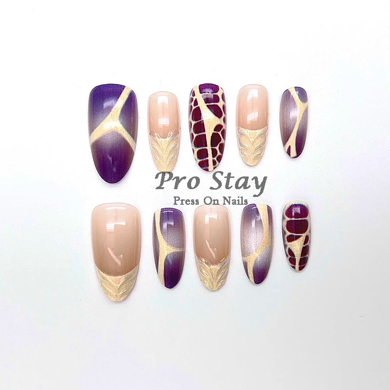 10pcs Pink Almond French  Handmade Press on Nail with Silver 3D Pearl Bow Flower Pattern Reusable Full Cover Tips for Women