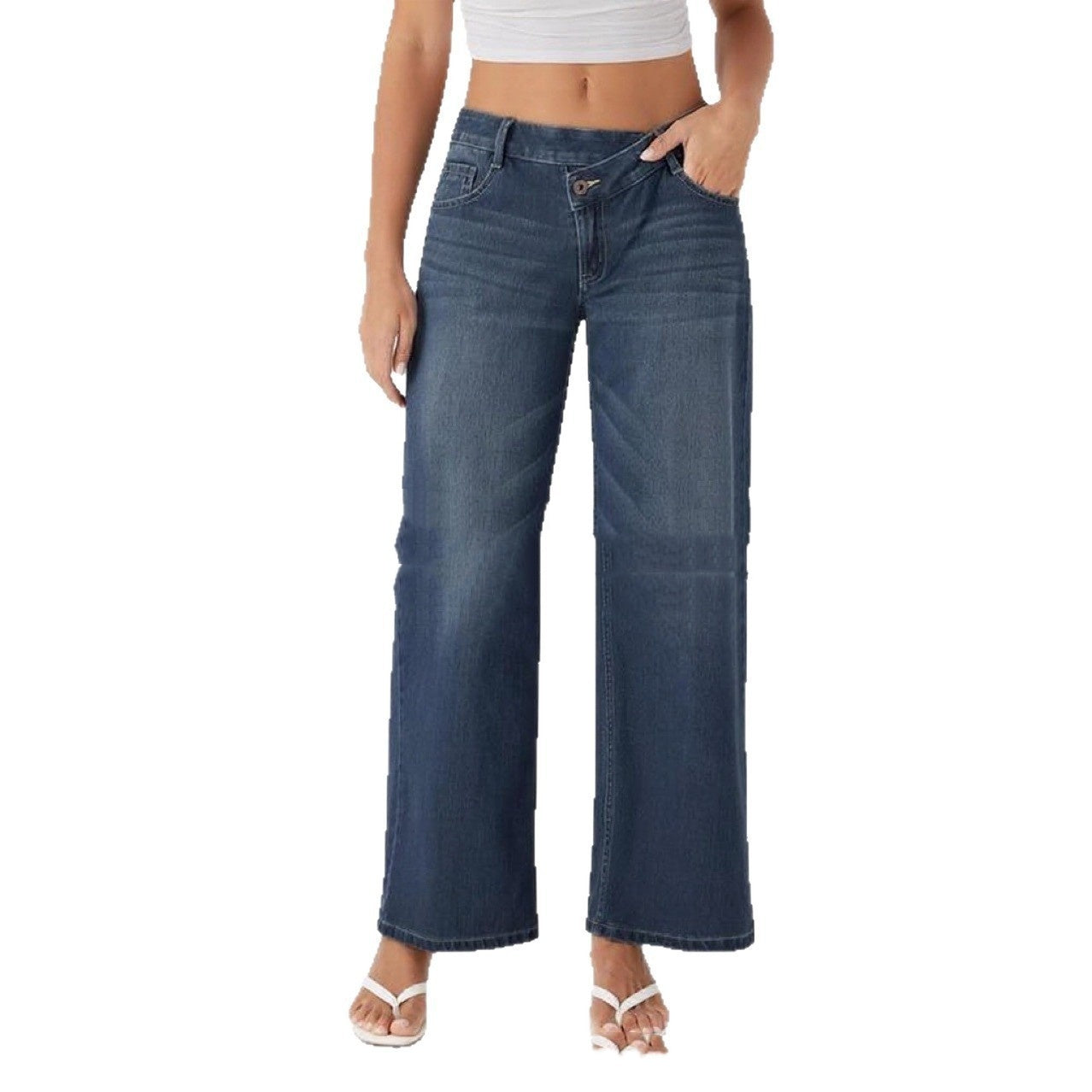 Low Waist Loose Buckle Loose Wide Leg Jeans