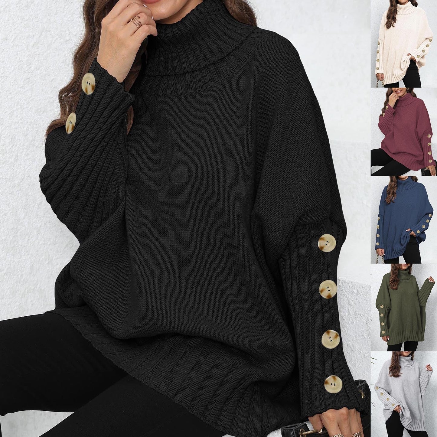 Women's Turtleneck Lapel Knit Pullover