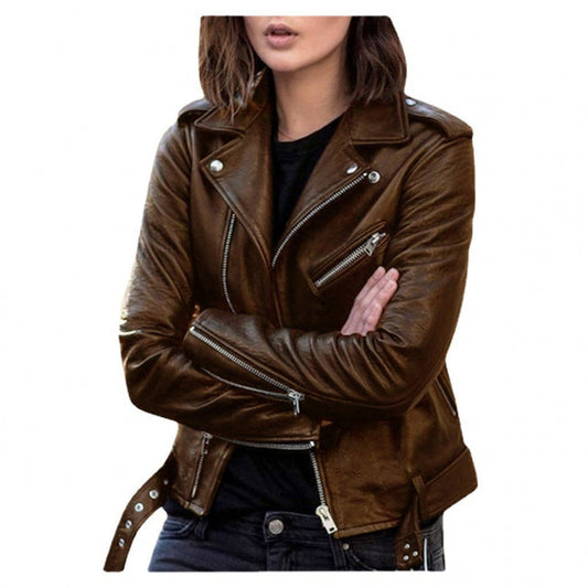 Women's Short Women's Leather Jacket Coat Jacket Pu