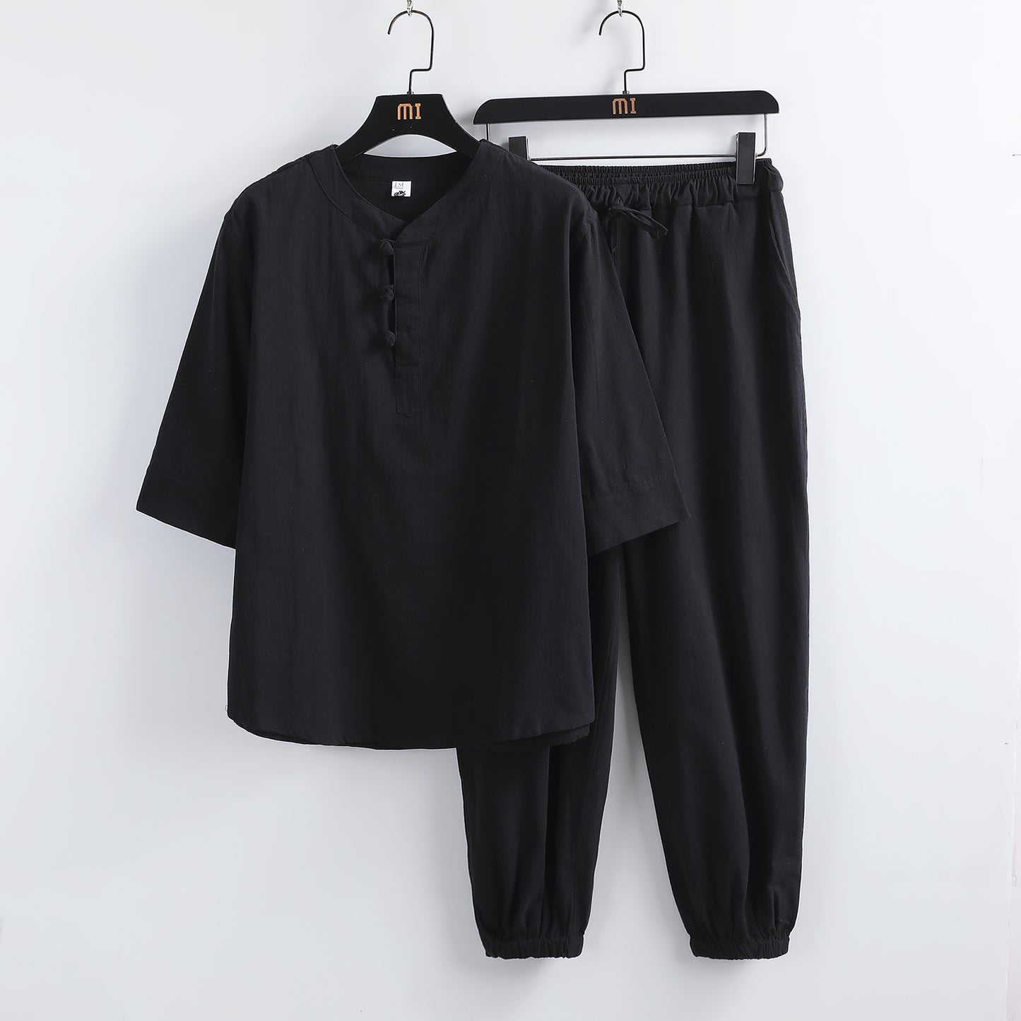 Linen Short Sleeve Suit Buckle Half Sleeve Hanfu Lay Buddhist Clothes