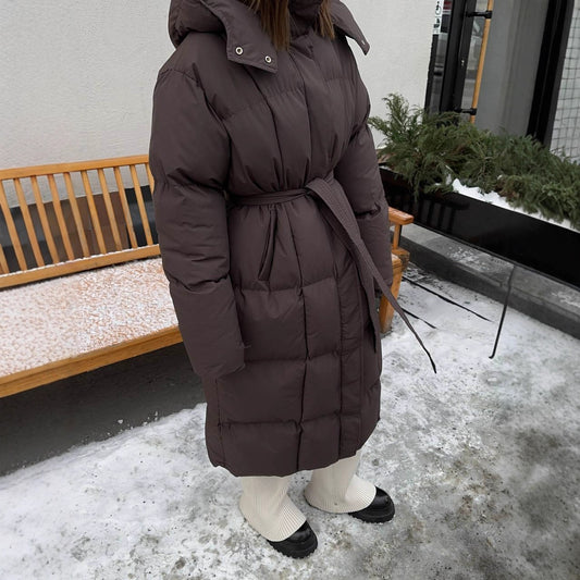 Casual Waist Tight Slimming Long Bread Cotton-padded Jacket For Women