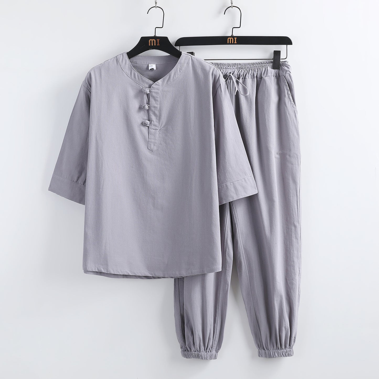 Linen Short Sleeve Suit Buckle Half Sleeve Hanfu Lay Buddhist Clothes